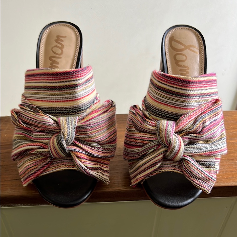 Women's Striped Bow Slide Peeptoe Sandals